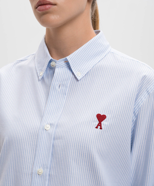 Ami Paris Блакитна сорочка з вишивкою Ami de Coeur BFUSH063CO0087 зображення 5