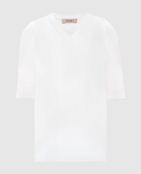 Twinset Білий топ в рубчик з логотипом 252TP3242