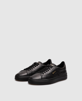 Santoni Чорні шкіряні кеди з логотипом MBGT21779NEORXWH