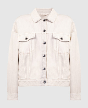 Brunello Cucinelli Бежева джинсова куртка з льоном з ланцюжком моніль ML9962994
