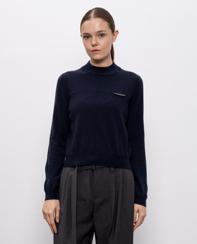Brunello Cucinelli Синій джемпер з кашеміру з ланцюжком моніль M12212604P
