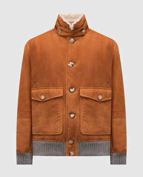 Brunello Cucinelli Коричнева куртка з нубуку на хутрі MPMPE1952