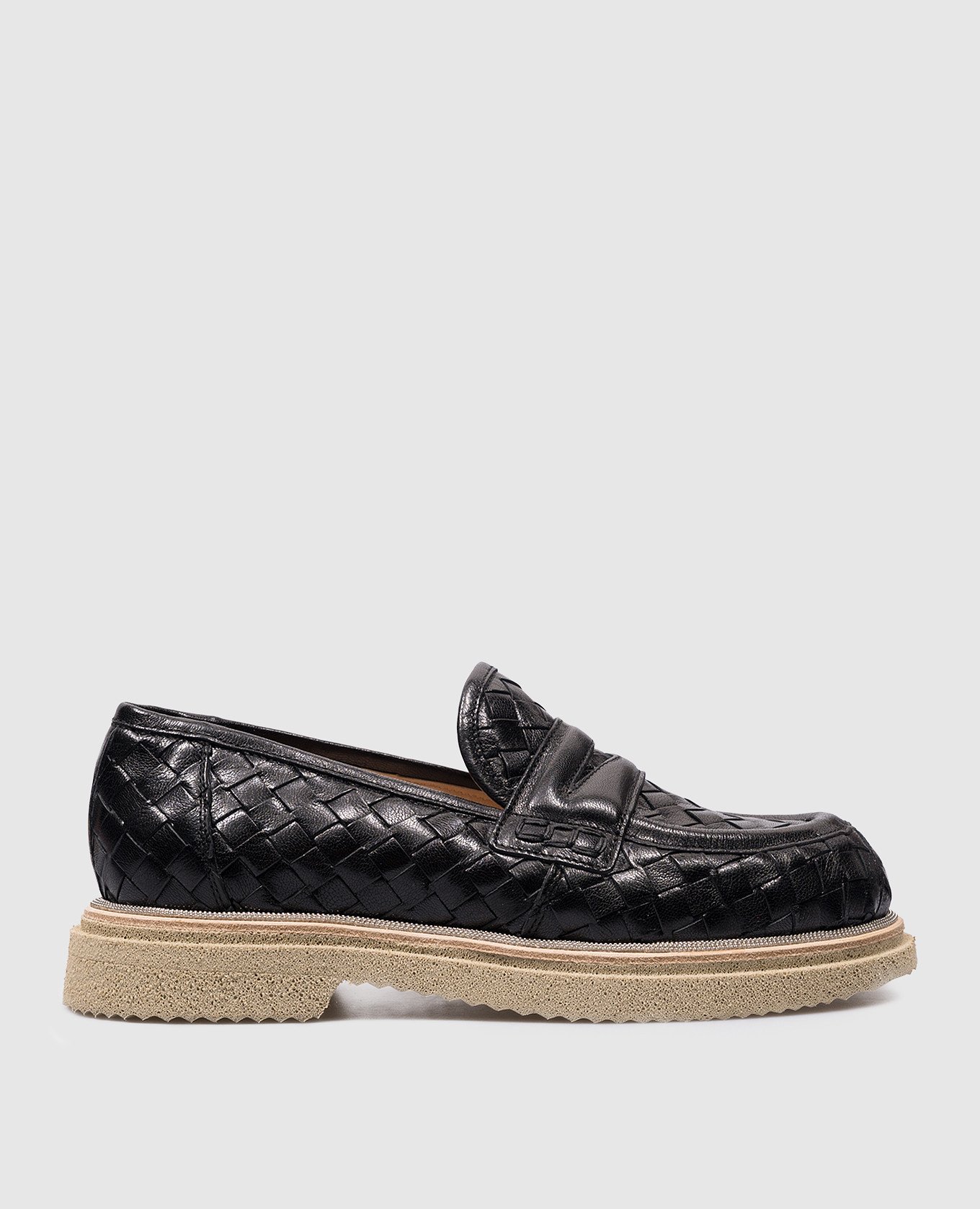 Black leather braided loafers