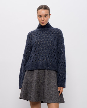 Brunello Cucinelli Синій ажурний светр з вовною MNA326504