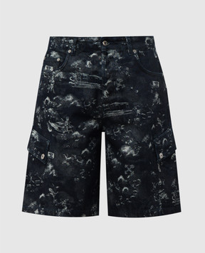 Off-White Сині джисові шорти карго з візерунком в стилі фрески OMYC024S25DEN003