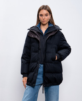 Brunello Cucinelli Серый пуховик из шерсти с планкой из кашемира с цепочкой мониль MT2267922