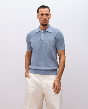 Brunello Cucinelli Голубое меланжевое поло с льном M2L707705