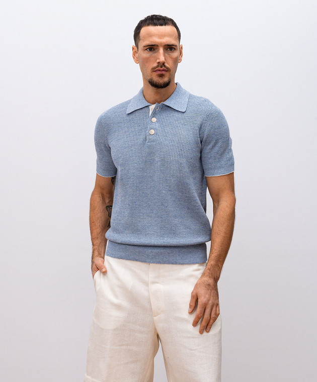 Brunello Cucinelli Блакитне меланжеве поло з льоном M2L707705 зображення 3
