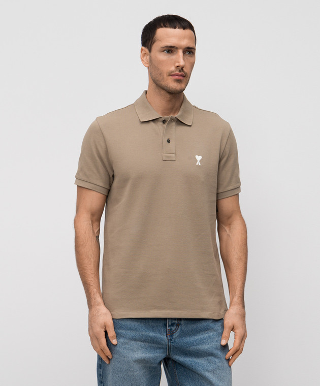 Ami Paris Поло цвета хаки с вышивкой эмблемы Ami de Coeur HPL060760 изображение 3
