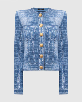 Balmain Синий кардиган в жаккардовый узор. EF1KL220KH80