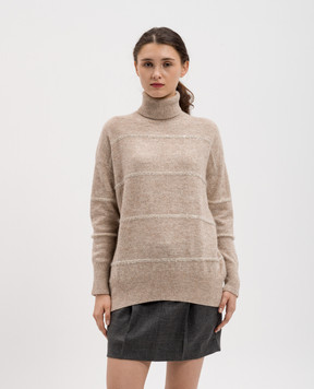Brunello Cucinelli Бежевий светр з вовною з паєтками MSP710603P