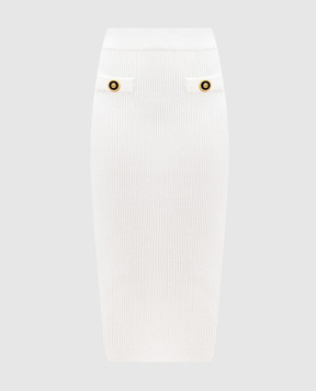 Balmain Біла спідниця міді в рубчик з брендовими заклепками EF1LD022KI10