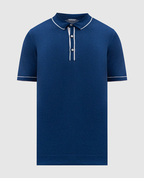 Bertolo Cashmere Синее поло с шелком с контрастным окантованием 902421002470