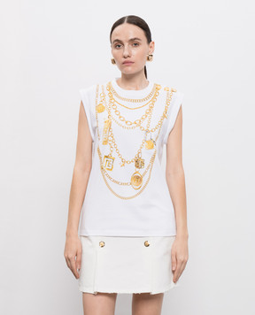 Balmain Білий топ з брендовим принтом FF1ED004GE99