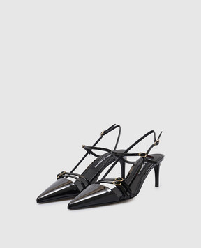Dolce&Gabbana Черные кожаные лакированные слингбеки с логотипом DG CG0749A1471