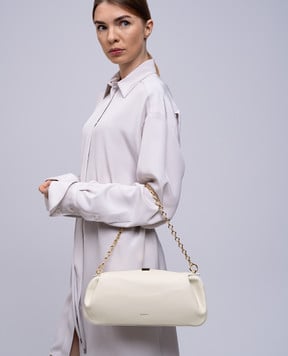 YUZEFI Біла шкіряна сумка-багет OYSTER з логотипом OYSTERCLUTCH