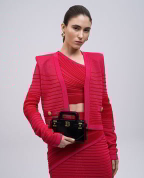 Balmain Чорна шкіряна лакована сумка-міні B-Buzz Top Handle EN0KJ931LPIS