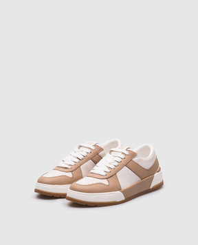 Max Mara Бежевые кожаные кроссовки CHILL с монограммой логотипа CHILL