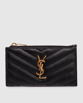 Saint Laurent Черный кожаный стеганый картхолдер Cassandre 607915BOW01