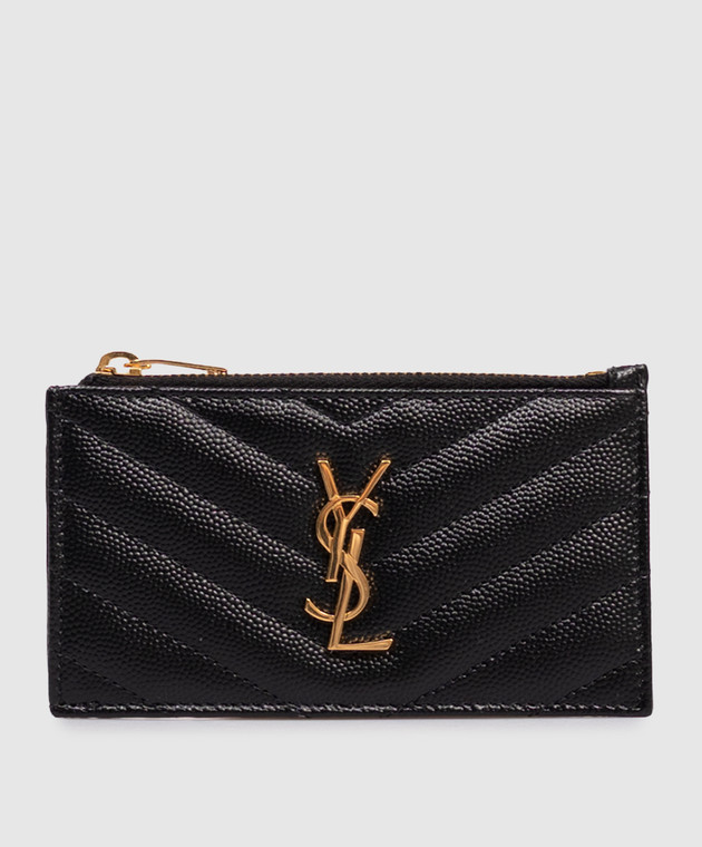 Saint Laurent Чорний шкіряний стьобаний картхолдер Cassandre 607915BOW01