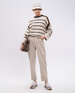 Brunello Cucinelli Бежевый свитер в полоску с цепочкой мониль M19568100