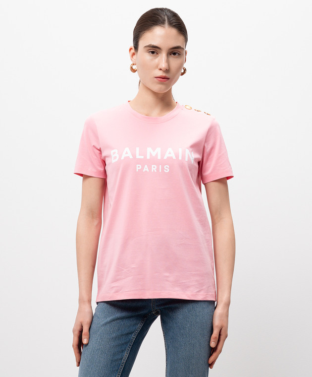 Balmain Розовая футболка с логотипом BF1EF005BB02 изображение 3