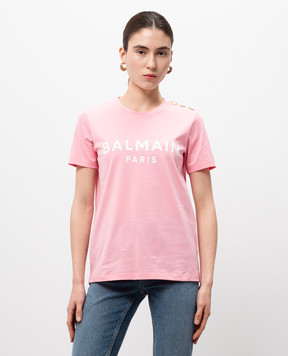 Balmain Розовая футболка с принтом логотипа BF1EF005BB02
