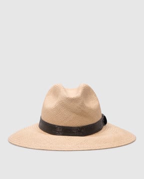 Brunello Cucinelli Бежевий солом'яний капелюх з ланцюжком моніль MCAP90149