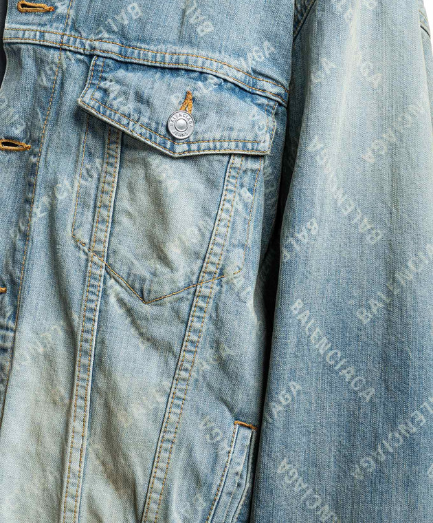 Balenciaga Голубая джинсовая куртка BAL DIAGONAL ALLOVER с логотипом 773616TPW53 изображение 5