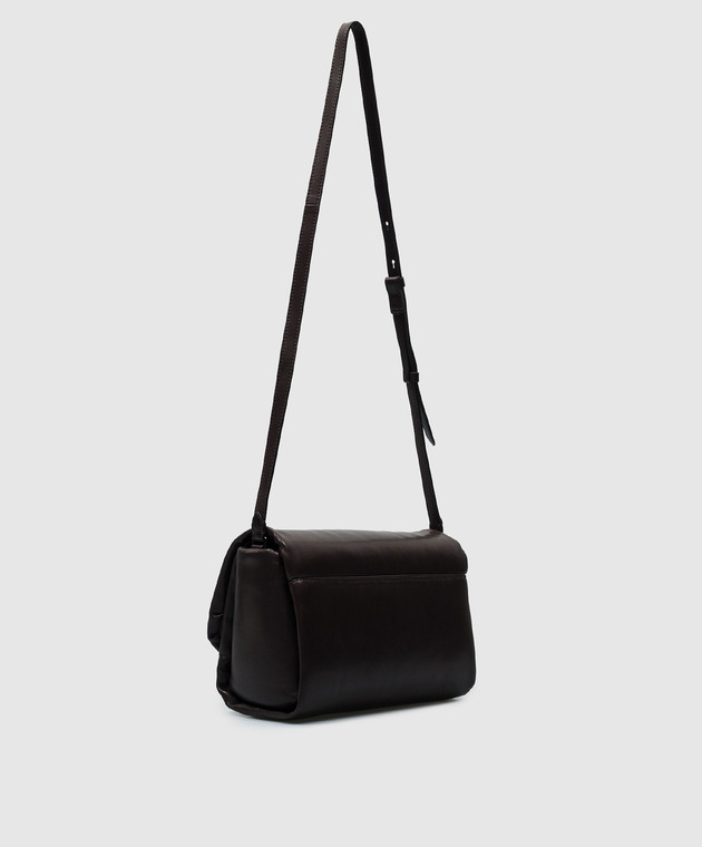 Brunello Cucinelli Коричневая кожаная сумка-мессенджер с дутым эффектом MBDAD2608 изображение 3