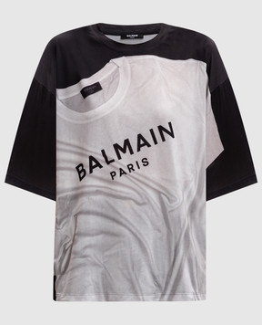 Balmain Чорна футболка з принтом  EF1EG110GE37