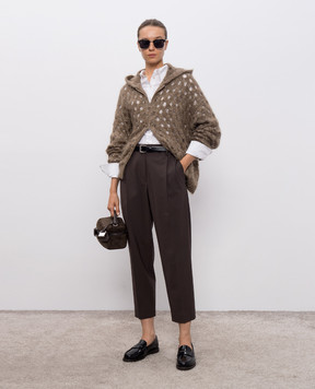 Brunello Cucinelli Коричневий ажурний кардиган з вовною MNA326506
