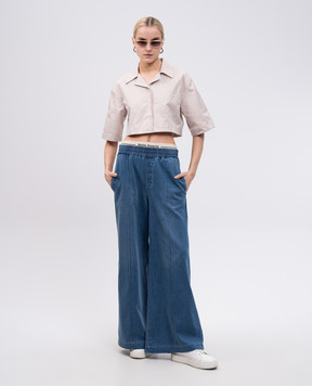 Palm Angels Бежева укорочена сорочка в смужку PWGG008S25FAB001