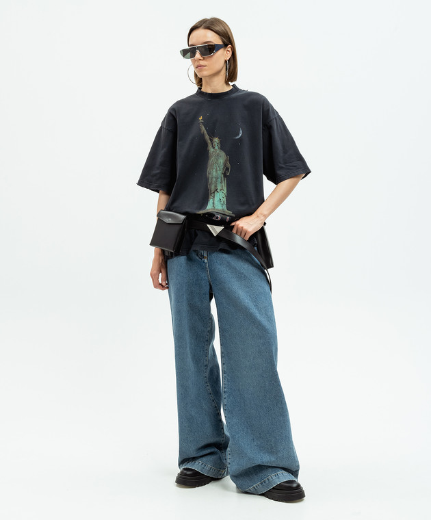 Balenciaga Черная футболка Paris Liberty с винтажным эффектом 764235TQVR9w изображение 2