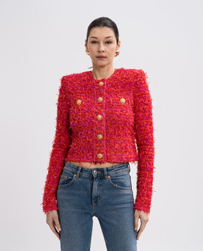 Balmain Червоний укорочений кардиган з люрексом та паєтками EF1SK248KB19