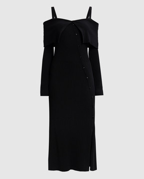 Twinset Чорна сукня міді в рубчик з емблемою логотипа 251TP3030