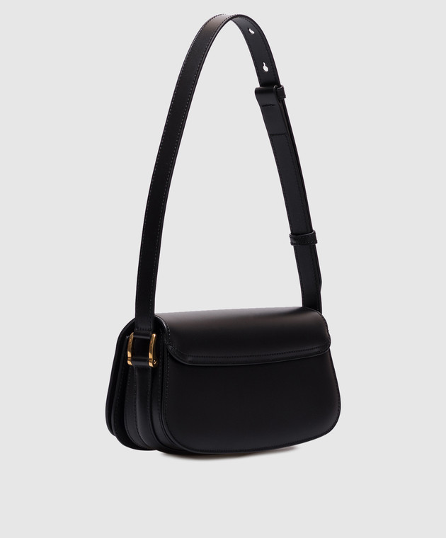 Ami Paris Черная кожаная сумка-багет с металлической эмблемой Ami de Coeur ULL018AL0104 изображение 3