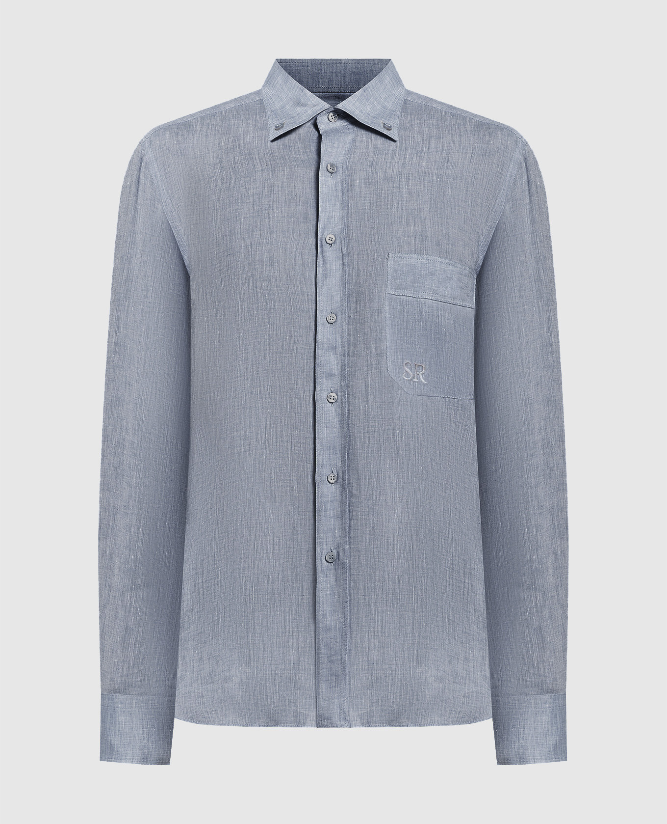 Серая рубашка из льна с вышивкой монограммы логотипа