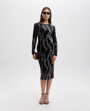 Versace Jeans Couture Черное велюровое платье в принт Chain Couture 77HAO9B0JS367