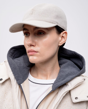 Brunello Cucinelli Бежевая кепка из льна с вышивкой логотипа MCAP91016