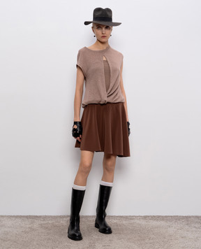 Brunello Cucinelli Бежевий топ з льону та шовку з розрізом M10520228