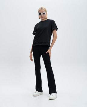 Twinset Черные брюки клеш в рубчик с логотипом 242TP3042