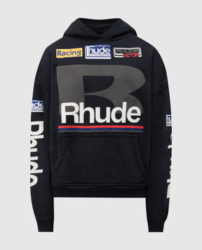 Rhude Чорне утеплене худі з принтом логотипа RHSS25HO04012