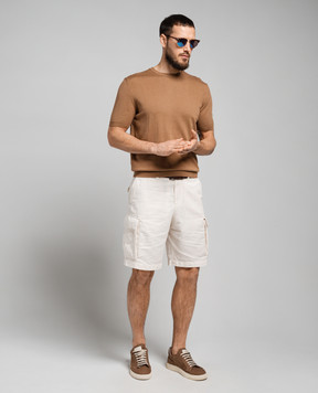 Cashmere&Whiskey Коричневая футболка прямого кроя с шелком и кашемиром FS03