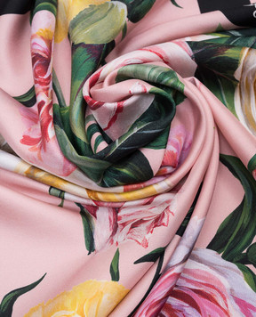 Dolce&Gabbana Розовый платок из шелка в принт пионы и розы. FN090RGDCUI