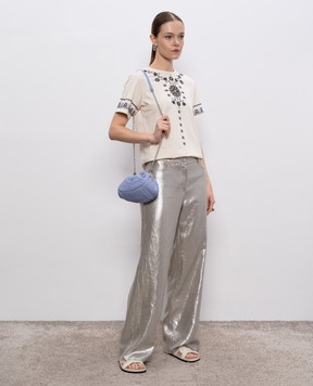 Max Mara Серебряные брюки MALIKA из льна MALIKA
