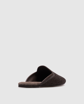 Brunello Cucinelli Коричневые мюли из рафии с цепочкой мониль. MZ39C2904