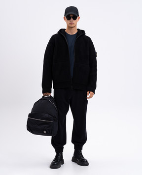 Stone Island Чорний кардиган з вовни і кашеміру з капюшоном K2S155100069S00N6