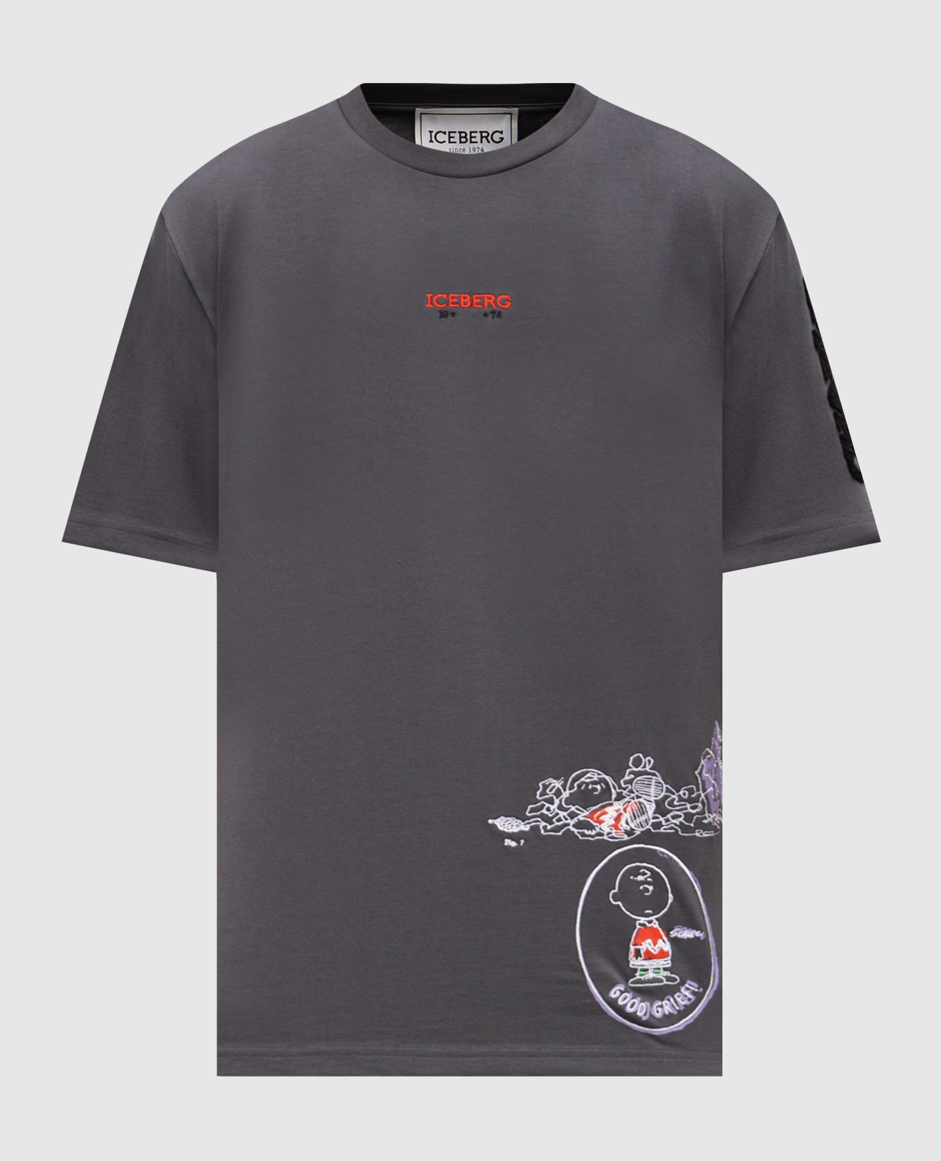 

Серая футболка с брендовой вышивкой, Серый, Футболки