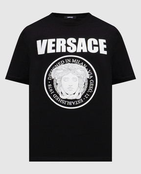 Versace Черная футболка с принтом логотип эмблемы 10133021A15083